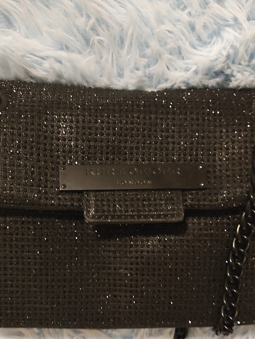 Kurt Geiger Black Sparkle Envelope Wristlet with Chain